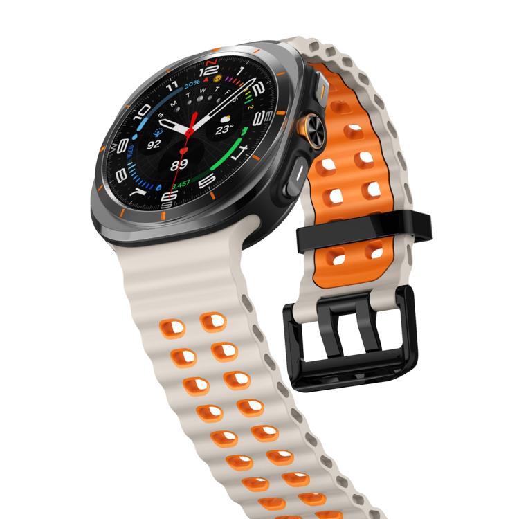 For Samsung Galaxy Watch Ultra 47mm / Ultra 2025 Ocean Two Color Dual-Row Hole Silicone Watch Band(Starlight Orange) by bashfashion