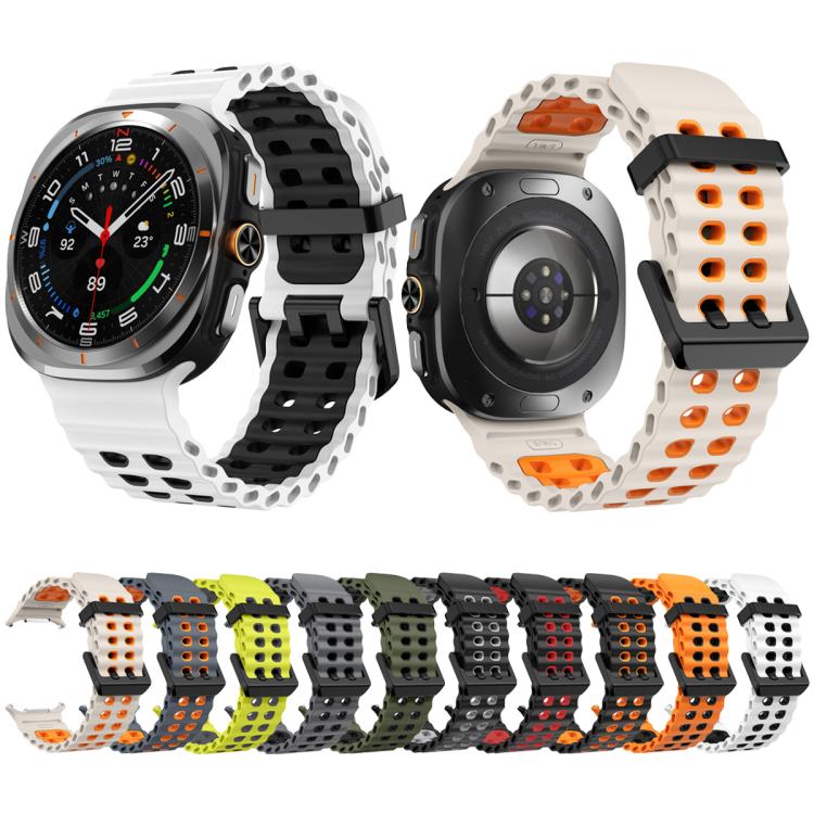 For Samsung Galaxy Watch Ultra 47mm / Ultra 2025 Ocean Two Color Dual-Row Hole Silicone Watch Band(Black Orange) by bashfashion