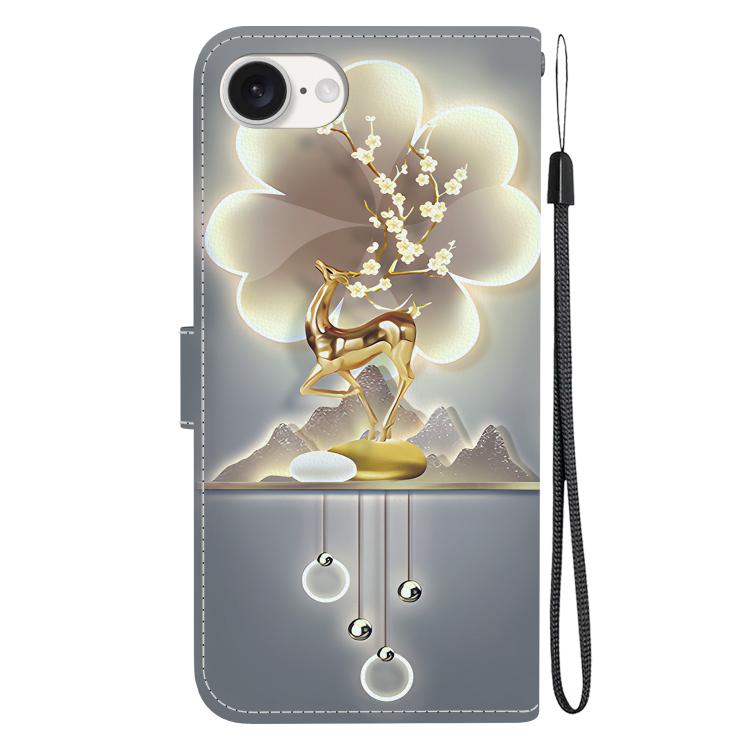 For iPhone 16e Crystal Texture Colored Drawing Leather Phone Case(Sika Deer) by bashfashion
