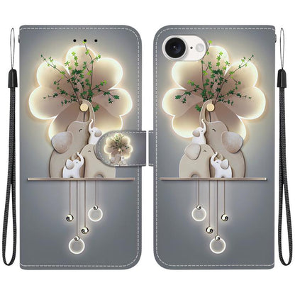 For iPhone 16e Crystal Texture Colored Drawing Leather Phone Case(Elephants) by bashfashion
