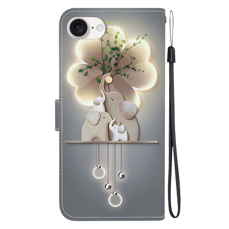 For iPhone 16e Crystal Texture Colored Drawing Leather Phone Case(Elephants) by bashfashion