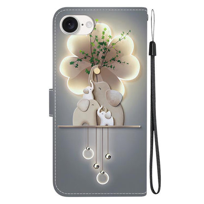 For iPhone 16e Crystal Texture Colored Drawing Leather Phone Case(Elephants) by bashfashion