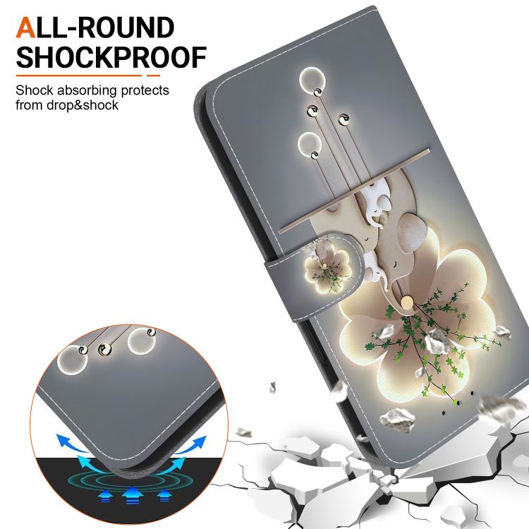 For iPhone 16e Crystal Texture Colored Drawing Leather Phone Case(Elephants) by bashfashion