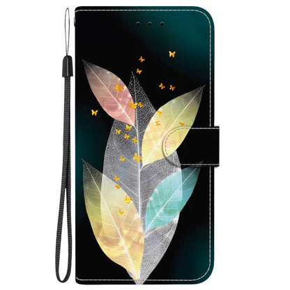For iPhone 16e Crystal Texture Colored Drawing Leather Phone Case(Colored Leaves) by bashfashion