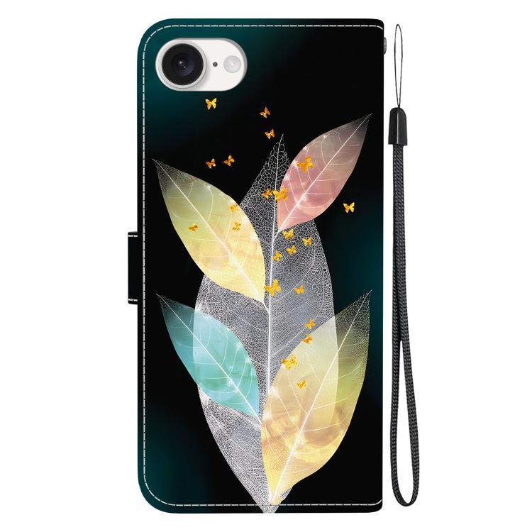 For iPhone 16e Crystal Texture Colored Drawing Leather Phone Case(Colored Leaves) by bashfashion