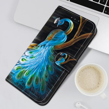 For iPhone 16e Crystal Texture Colored Drawing Leather Phone Case(Peacock) by bashfashion