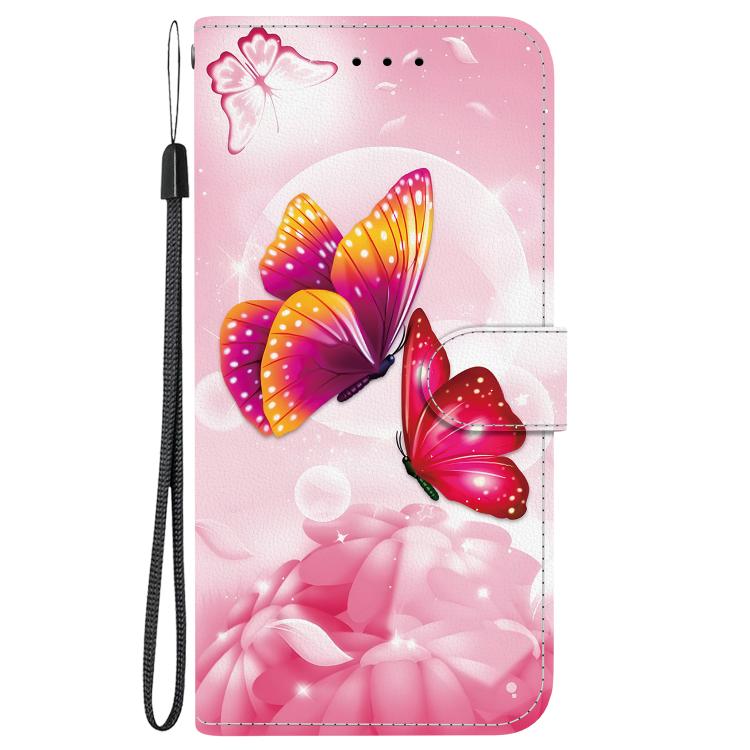 For iPhone 16e Crystal Texture Colored Drawing Leather Phone Case(Pink Butterflies) by bashfashion