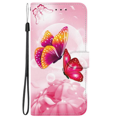 For iPhone 16e Crystal Texture Colored Drawing Leather Phone Case(Pink Butterflies) by bashfashion
