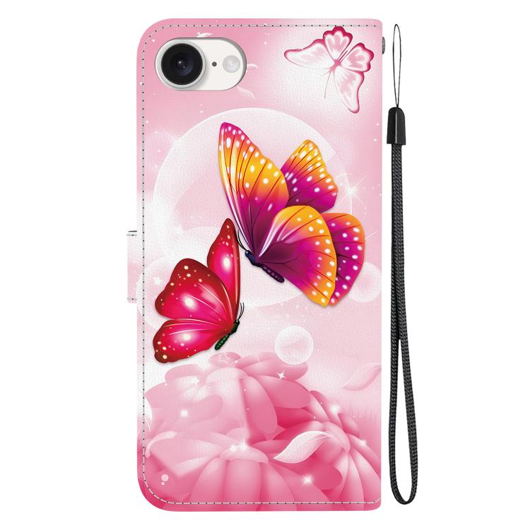 For iPhone 16e Crystal Texture Colored Drawing Leather Phone Case(Pink Butterflies) by bashfashion
