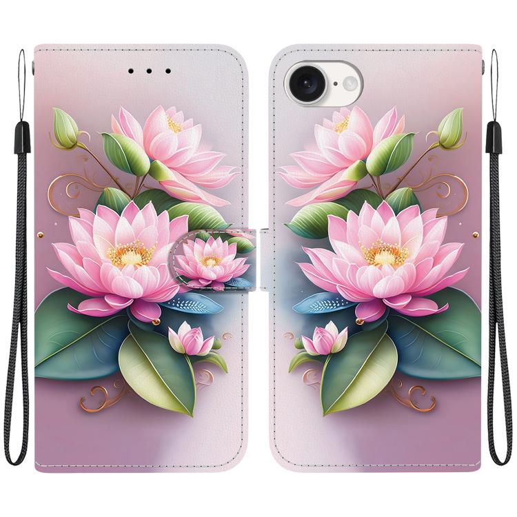 For iPhone 16e Crystal Texture Colored Drawing Leather Phone Case(Lotus) by bashfashion