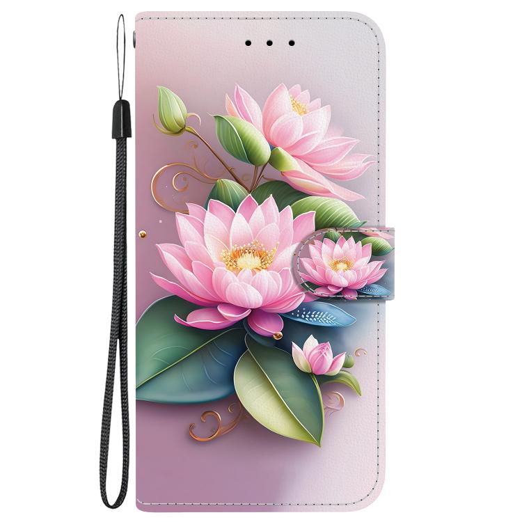 For iPhone 16e Crystal Texture Colored Drawing Leather Phone Case(Lotus) by bashfashion