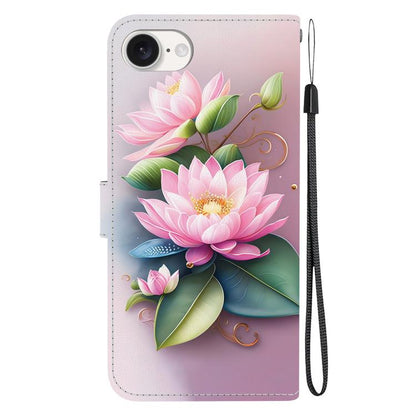 For iPhone 16e Crystal Texture Colored Drawing Leather Phone Case(Lotus) by bashfashion