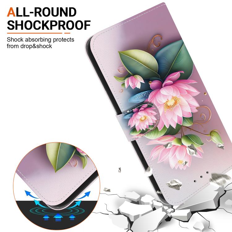 For iPhone 16e Crystal Texture Colored Drawing Leather Phone Case(Lotus) by bashfashion