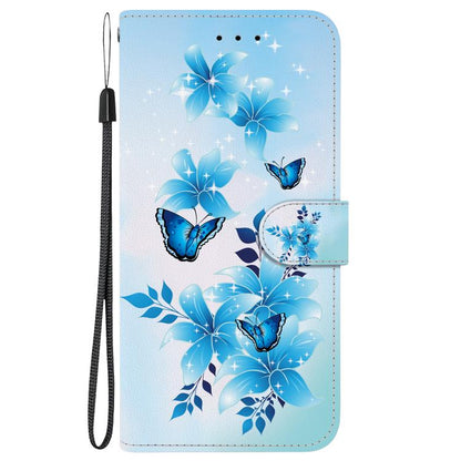For iPhone 16e Crystal Texture Colored Drawing Leather Phone Case(Blue Butterflies) by bashfashion