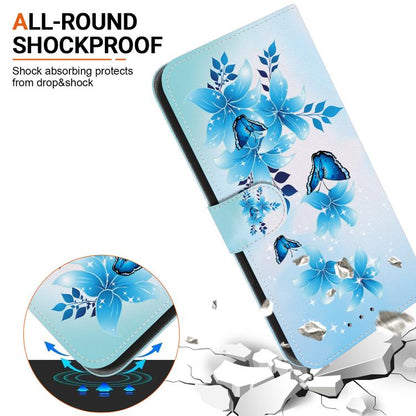 For iPhone 16e Crystal Texture Colored Drawing Leather Phone Case(Blue Butterflies) by bashfashion