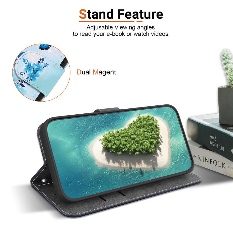 For iPhone 16e Crystal Texture Colored Drawing Leather Phone Case(Blue Butterflies) by bashfashion