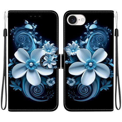 For iPhone 16e Crystal Texture Colored Drawing Leather Phone Case(Black Orchid) by bashfashion