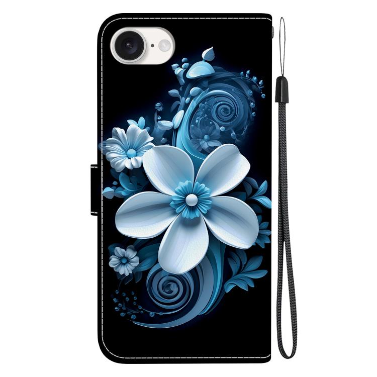 For iPhone 16e Crystal Texture Colored Drawing Leather Phone Case(Black Orchid) by bashfashion