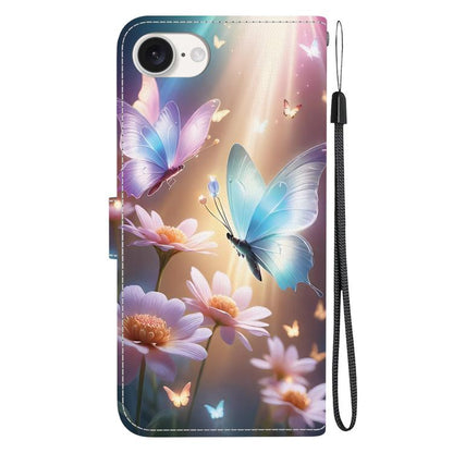 For iPhone 16e Crystal Texture Colored Drawing Leather Phone Case(Butterfly Love Flower) by bashfashion