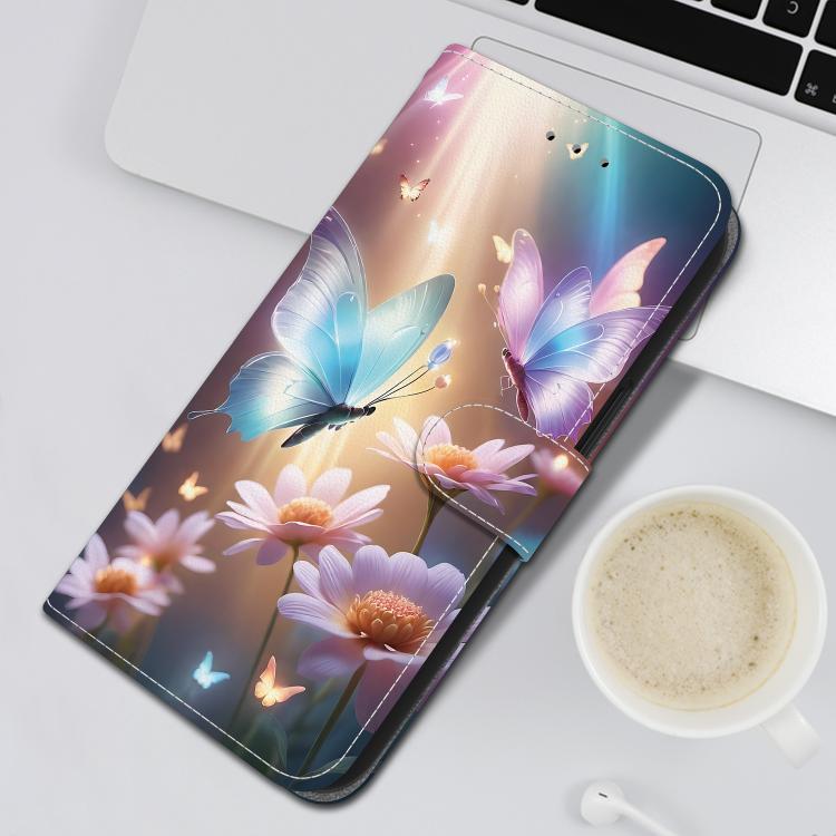 For iPhone 16e Crystal Texture Colored Drawing Leather Phone Case(Butterfly Love Flower) by bashfashion