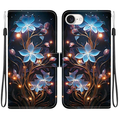 For iPhone 16e Crystal Texture Colored Drawing Leather Phone Case(Little Lantern Flower) by bashfashion