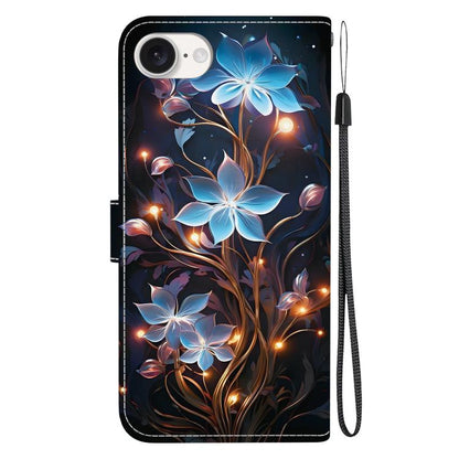 For iPhone 16e Crystal Texture Colored Drawing Leather Phone Case(Little Lantern Flower) by bashfashion