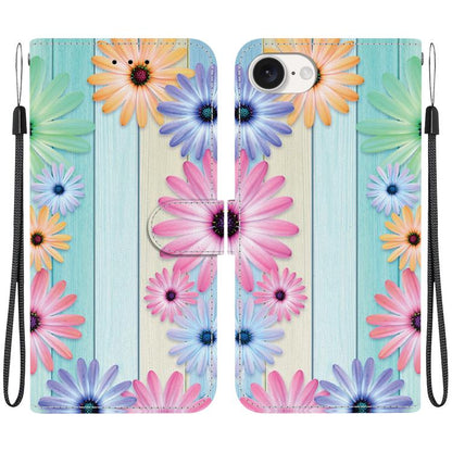 For iPhone 16e Crystal Texture Colored Drawing Leather Phone Case(Sunflowers) by bashfashion