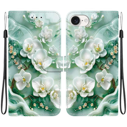 For iPhone 16e Crystal Texture Colored Drawing Leather Phone Case(Jade Flowers) by bashfashion