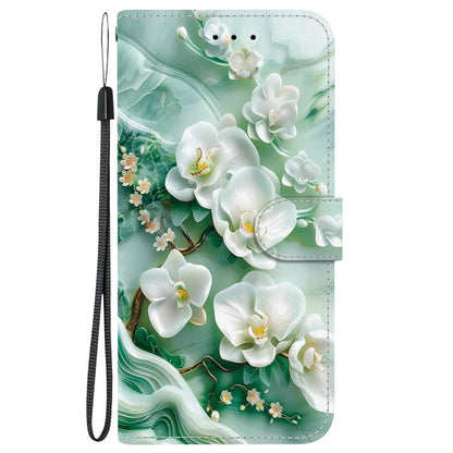 For iPhone 16e Crystal Texture Colored Drawing Leather Phone Case(Jade Flowers) by bashfashion