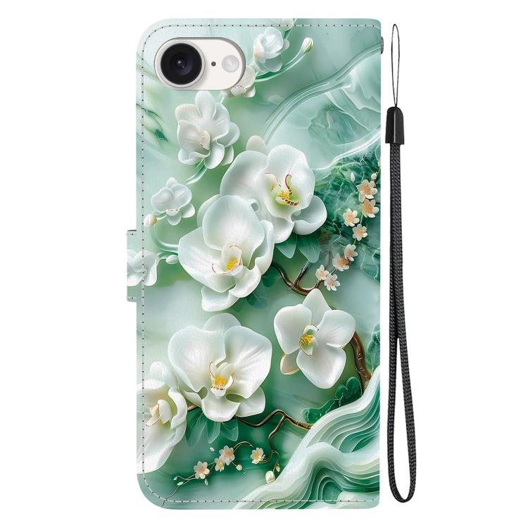 For iPhone 16e Crystal Texture Colored Drawing Leather Phone Case(Jade Flowers) by bashfashion