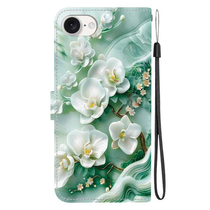 For iPhone 16e Crystal Texture Colored Drawing Leather Phone Case(Jade Flowers) by bashfashion