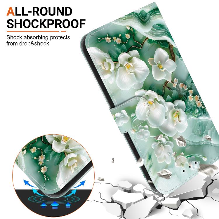 For iPhone 16e Crystal Texture Colored Drawing Leather Phone Case(Jade Flowers) by bashfashion
