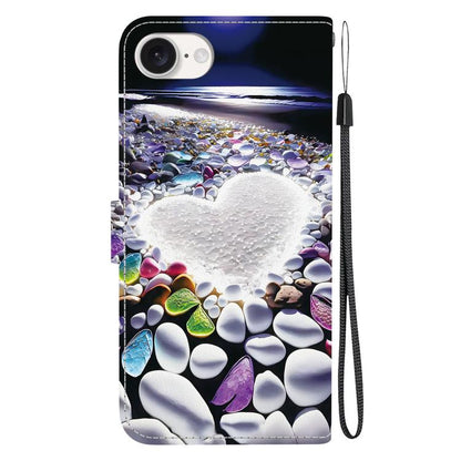For iPhone 16e Crystal Texture Colored Drawing Leather Phone Case(Heart Shaped) by bashfashion