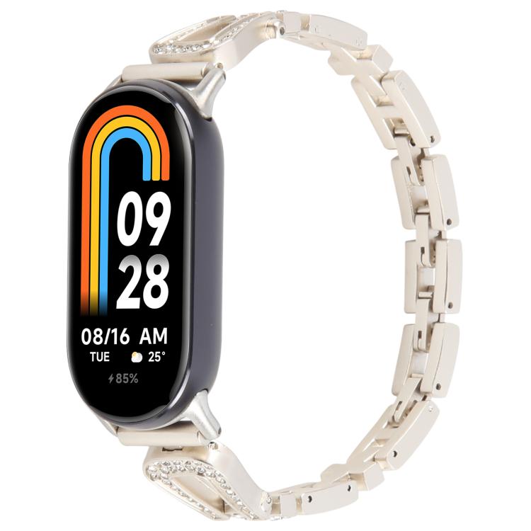 For Xiaomi Smart Band 9 / 8 U-shaped Diamond Bracelet Metal Watch Band(Starlight) by bashfashion