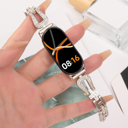 For Xiaomi Smart Band 9 / 8 U-shaped Diamond Bracelet Metal Watch Band(Starlight) by bashfashion