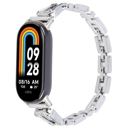 For Xiaomi Smart Band 9 / 8 U-shaped Diamond Bracelet Metal Watch Band(Silver) by bashfashion