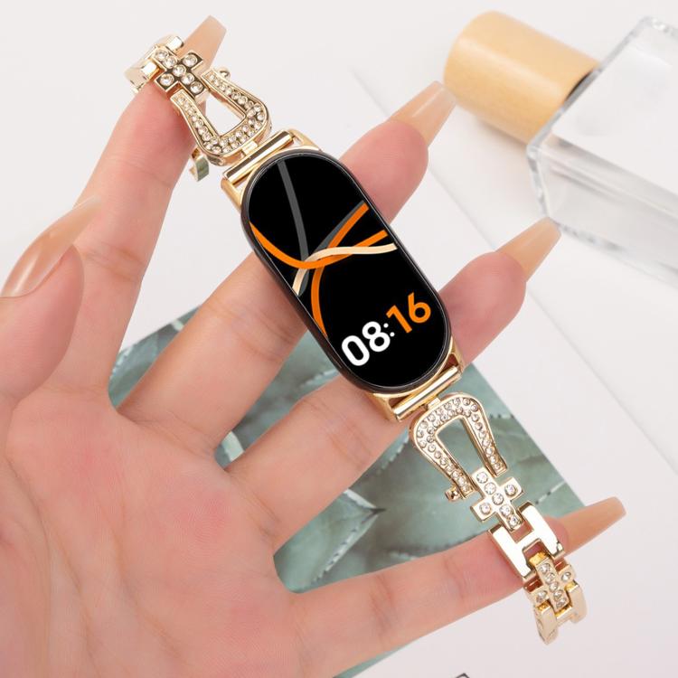 For Xiaomi Smart Band 9 / 8 U-shaped Diamond Bracelet Metal Watch Band(Gold) by bashfashion