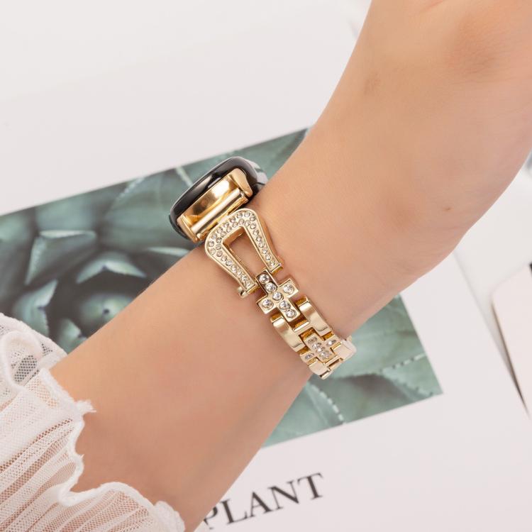 For Xiaomi Smart Band 9 / 8 U-shaped Diamond Bracelet Metal Watch Band(Gold) by bashfashion