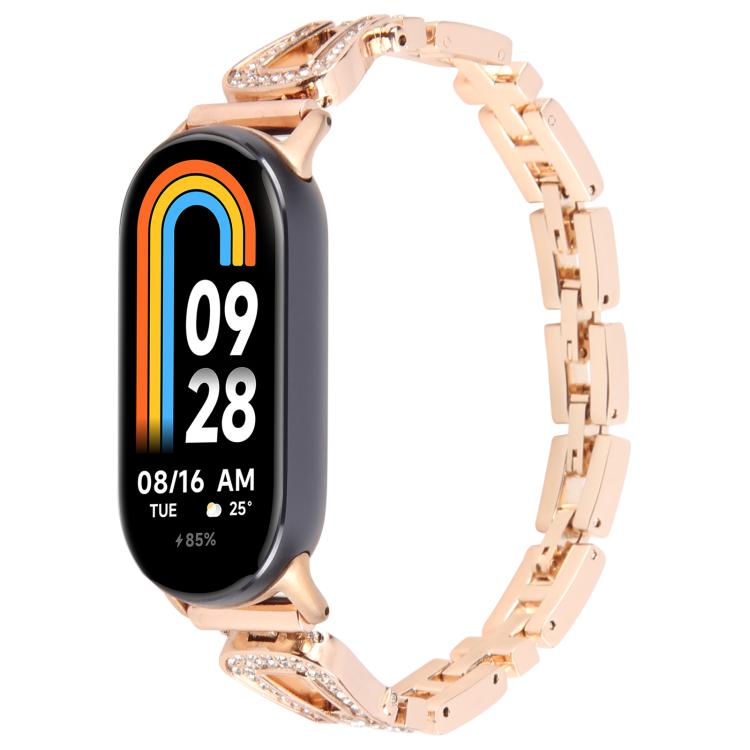 For Xiaomi Smart Band 9 / 8 U-shaped Diamond Bracelet Metal Watch Band(Rose Gold) by bashfashion