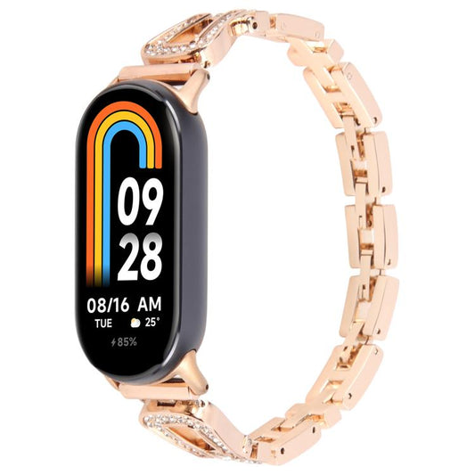 For Xiaomi Smart Band 9 / 8 U-shaped Diamond Bracelet Metal Watch Band(Rose Gold) by bashfashion