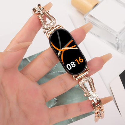 For Xiaomi Smart Band 9 / 8 U-shaped Diamond Bracelet Metal Watch Band(Rose Gold) by bashfashion