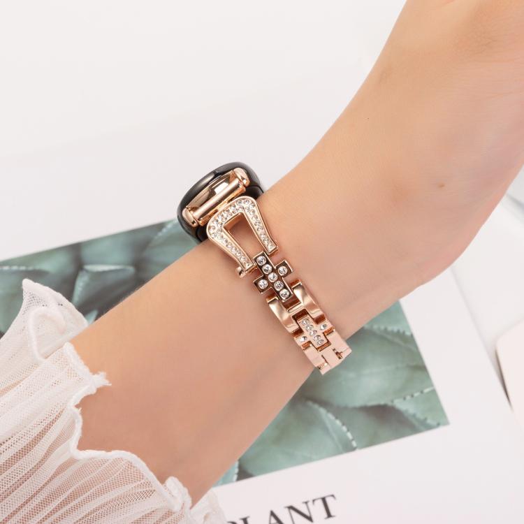 For Xiaomi Smart Band 9 / 8 U-shaped Diamond Bracelet Metal Watch Band(Rose Gold) by bashfashion