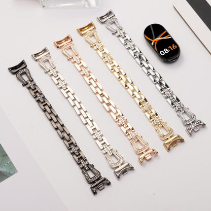 For Xiaomi Smart Band 9 / 8 U-shaped Diamond Bracelet Metal Watch Band(Silver) by bashfashion