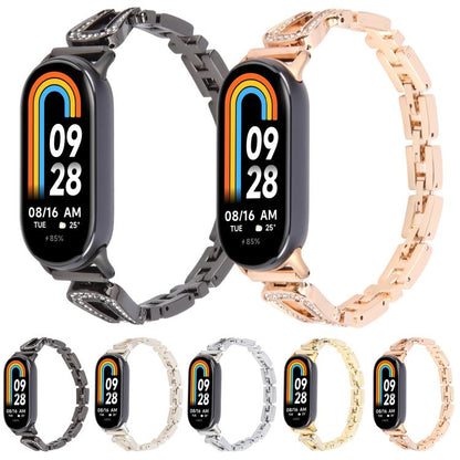 For Xiaomi Smart Band 9 / 8 U-shaped Diamond Bracelet Metal Watch Band(Silver) by bashfashion