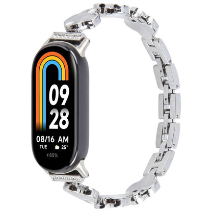 For Xiaomi Smart Band 9 / 8 Four-petaled Flower Diamond Bracelet Metal Watch Band(Silver) by bashfashion