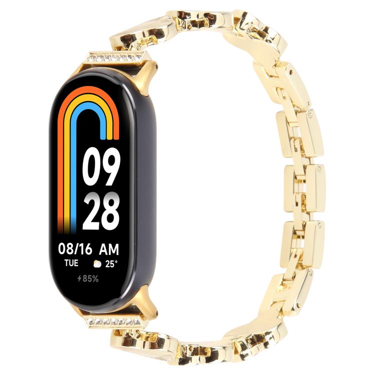 For Xiaomi Smart Band 9 / 8 Four-petaled Flower Diamond Bracelet Metal Watch Band(Gold) by bashfashion