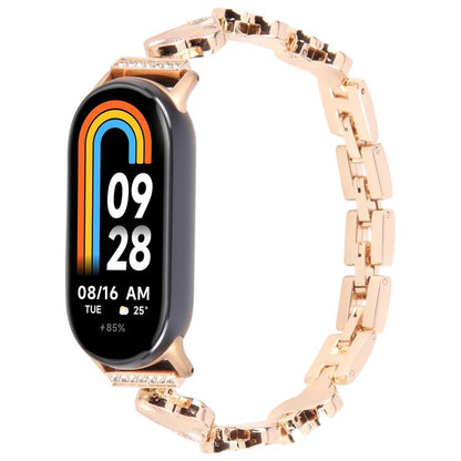 For Xiaomi Smart Band 9 / 8 Four-petaled Flower Diamond Bracelet Metal Watch Band(Rose Gold) by bashfashion