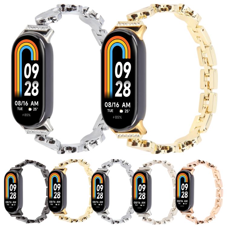 For Xiaomi Smart Band 9 / 8 Four-petaled Flower Diamond Bracelet Metal Watch Band(Silver) by bashfashion