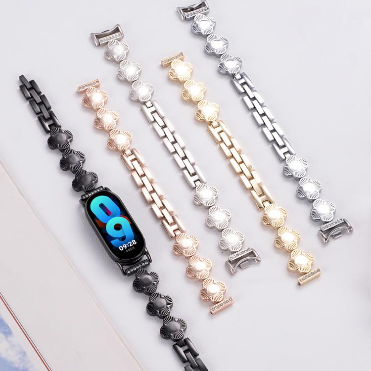 For Xiaomi Smart Band 9 / 8 Four-petaled Flower Diamond Bracelet Metal Watch Band(Starlight) by bashfashion