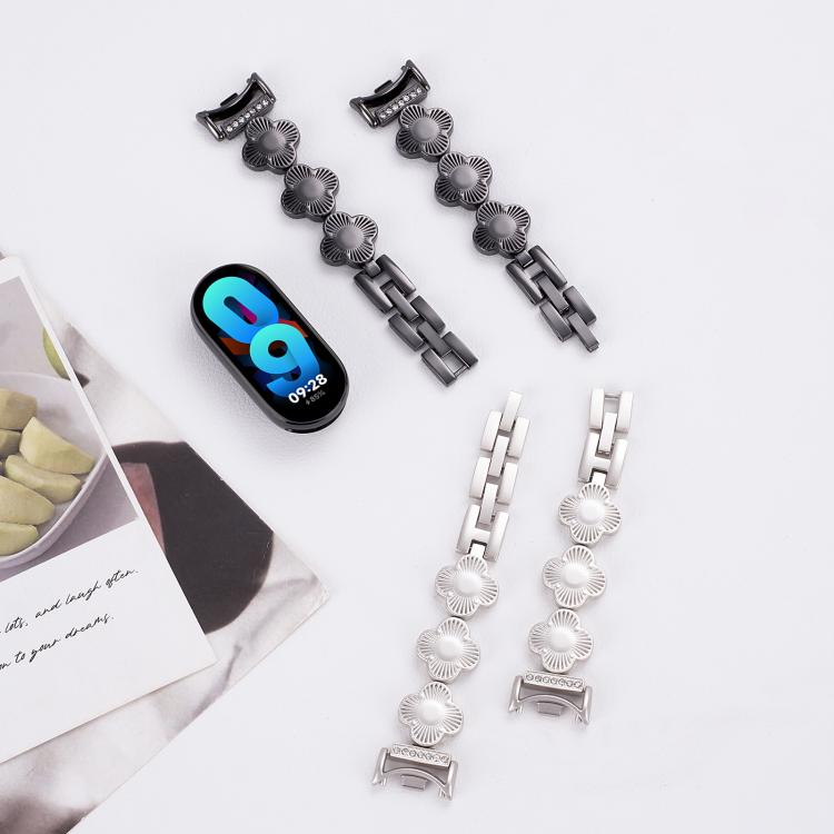For Xiaomi Smart Band 9 / 8 Four-petaled Flower Diamond Bracelet Metal Watch Band(Starlight) by bashfashion